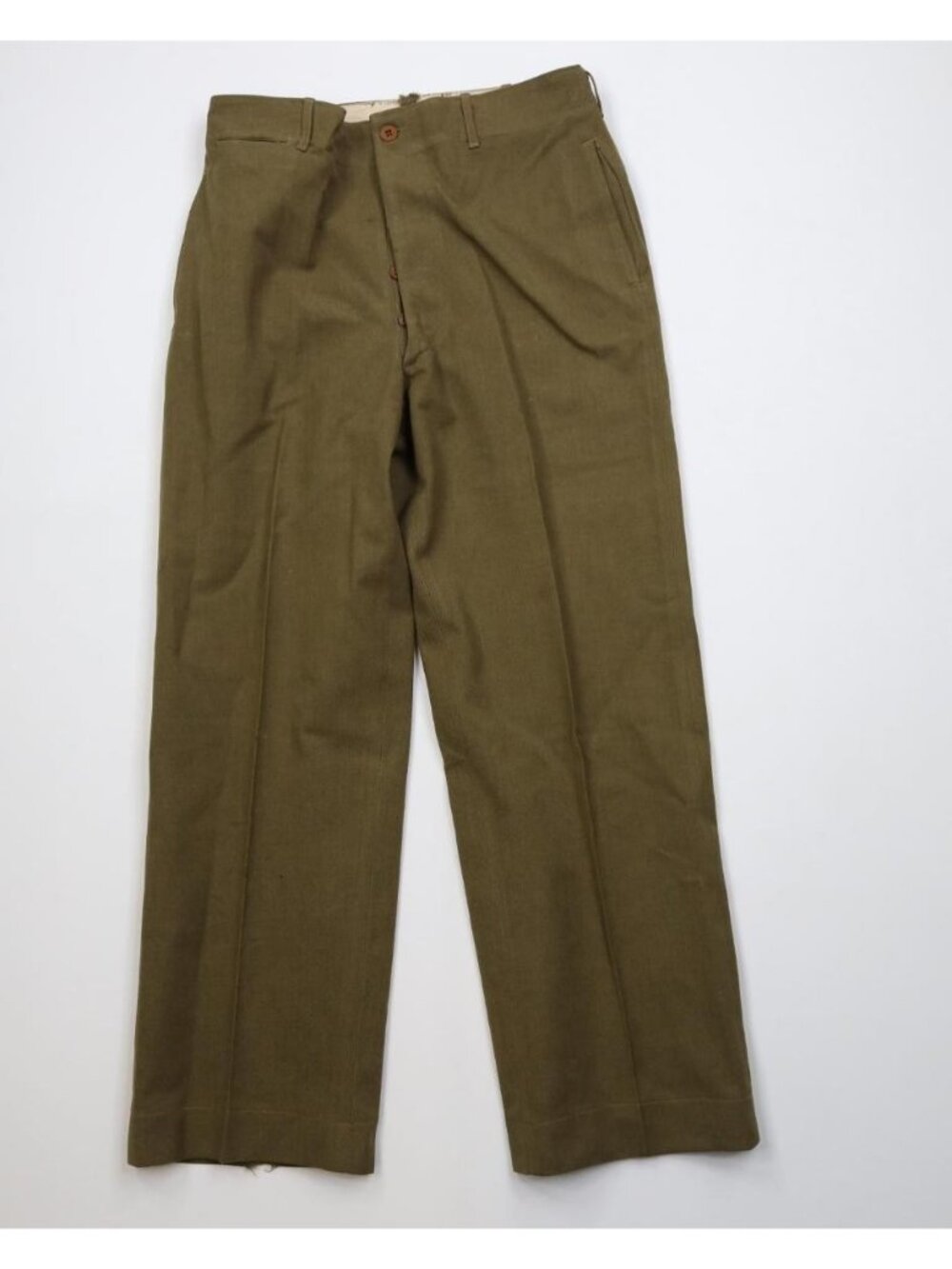 Vtg 40s WWII Mens 34x30 OD Light Shade Wool Wide Leg Trousers Pants USA Green